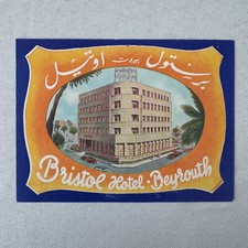 Vintage Hotel Travel Luggage Label Bristol Hotel Beirut Lebanon Beyrouth