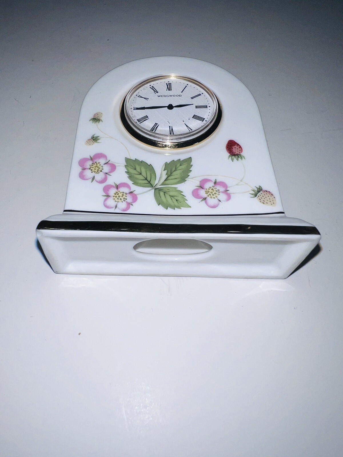 Wedgwood bone china mantle clock adorned with wild strawberry vines NEW