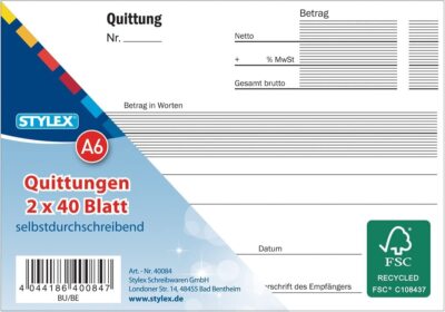 10x Quittungsblock A6 Durchschreibend - Doppelt Genutzt Für Saubere Buchführung