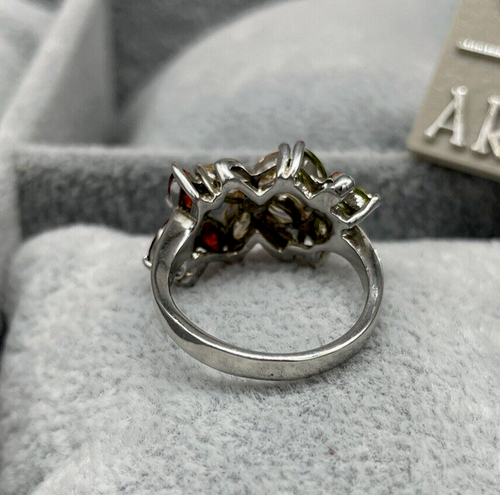 Anello fiore rosso verde giallo Argento 925 cristalli+pietre brillanti Made Ita. - Foto 7 di 22