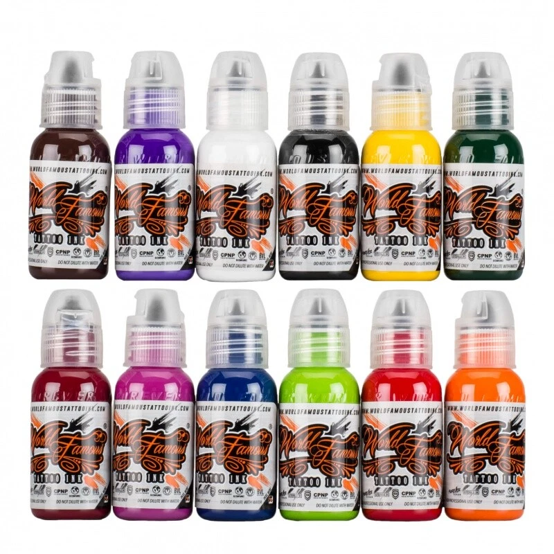 World Famous 12 Color Primary Tattoo Ink Set #1 #2 or #3 in 1oz Inks Boxed Kit