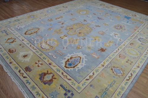 Colorful Oushak Geometric Floral Handmade 9X12 Hand-Knotted Wool Area Rug 17290 - Picture 7 of 8