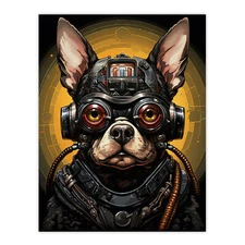 Futuristic Sci Fi Atompunk Matrix Dog Cute Fun Artwork Wall Art Poster Print