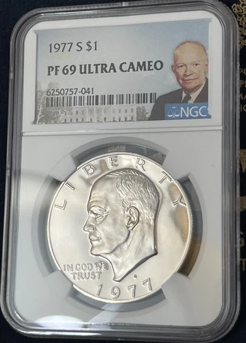 🥇1977 S Eisenhower CLAD $1 Dollar NGC PF69 ULTRA CAMEO! - TOP POP!!! 🥇