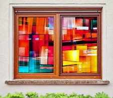 3D Yellow Red ZHU105 Window Film Print Sticker Cling Stained Glass UV Zoe