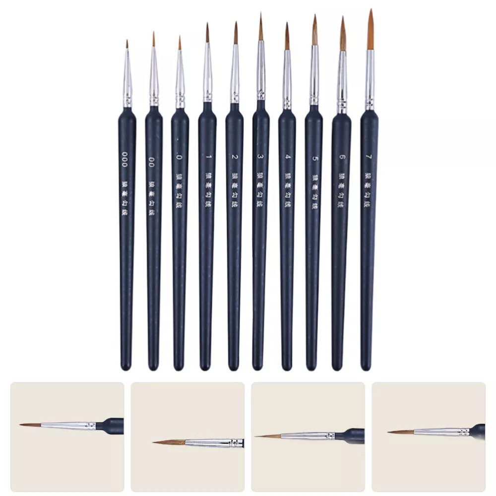 10PCS Paints Brushes Wood Fine Paint Brush Line Drawing Pens