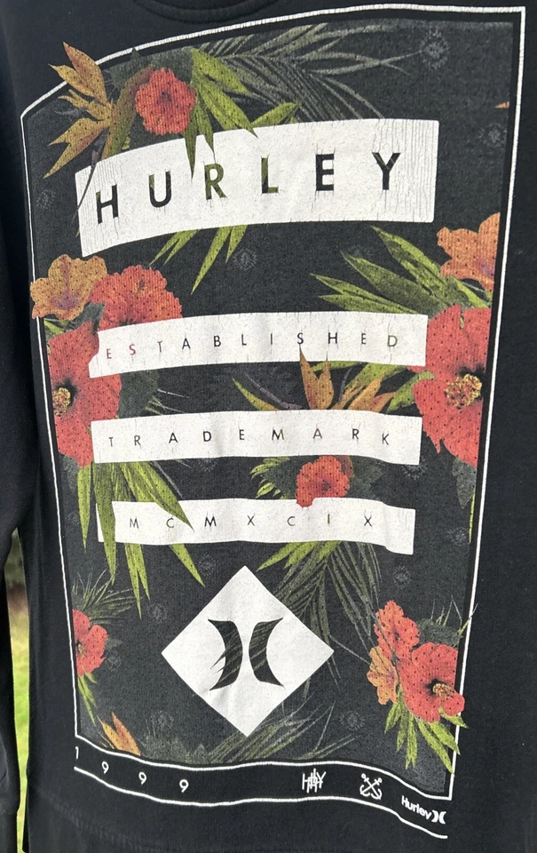 Sudadera Hurley Para Mujer Gráfica Negra Crew Tejida Patín Gótico Floral Logo M Foto 2 de 4