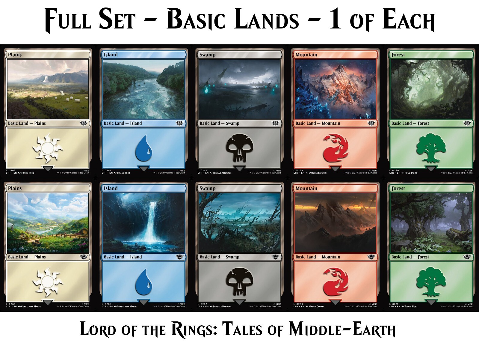 MTG - 10 Basic Lands - Lord of the Rings - Full Set - 1 of Each Basic ...