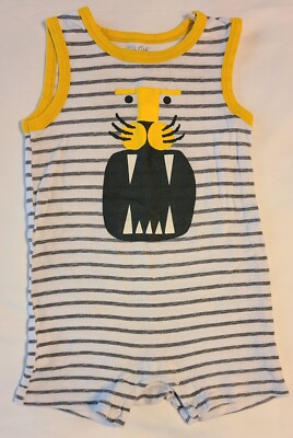 Little Star Organic by Kitex, 18M Baby Boy Sleeveless Romper, Tiger theme