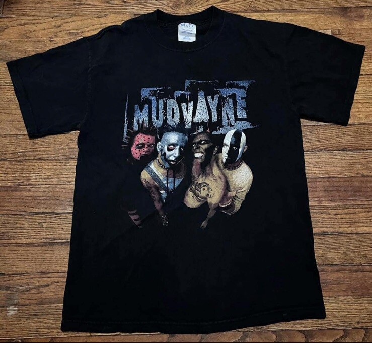 90s Mudvayne Tシャツ Vintage 90's Mudvayne Black Graphic Print Band T-shirt Sz