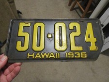 1938 HAWAII LICENSE PLATE