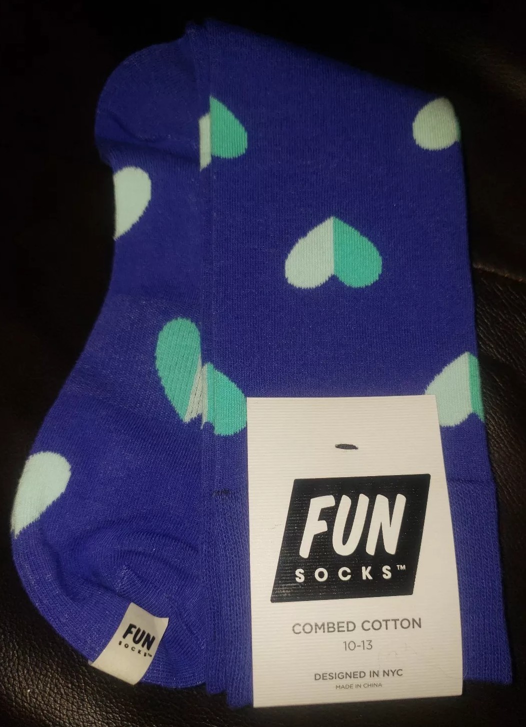 Fun Socks Purple Crew Socks W/Green Hearts Size 10-13-image