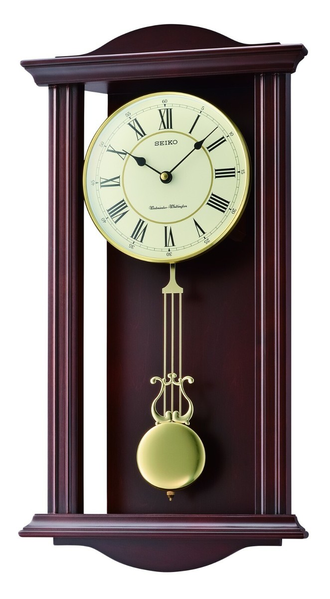 Seiko Dark Wooden Westminster Chime Quartz Wall Clock & Pendulum
