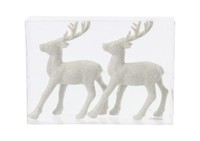 2 Hirsch Rentier Figuren Glitzer Weiß 12Cm Weihnachtsdekoration Tierfigur Winter