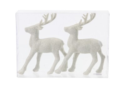 2 Hirsch Rentier Figuren Glitzer Weiß 12cm Weihnachtsdekoration Tierfigur Winter