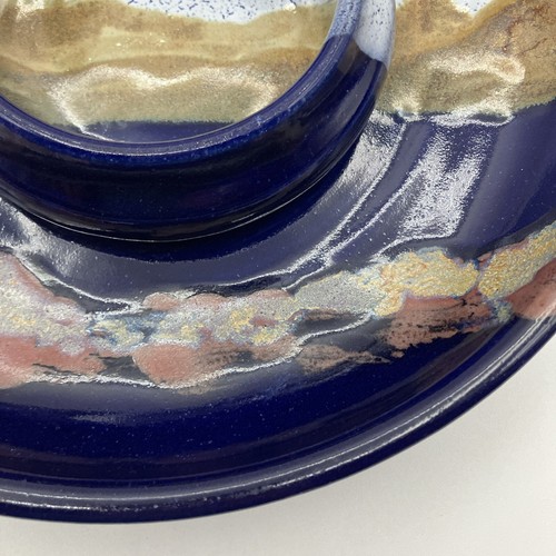 Studio Pottery Platter w/ Dip bowl Chip & Dip Hand Thrown Stoneware Signed - Picture 7 of 16