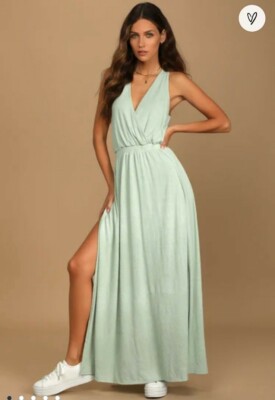 Lulu's Sage Green Sunny Day Perfection Tie-Back Maxi Dress Womens Size  Small | eBay