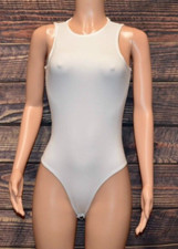 Mangopop High Neck Sleeveless White Snap Crotch Bodysuit Women's Size Medium