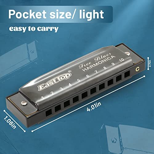 East top Harmonica, Diatonic Blues Deluxe Harmonica Key of C, 10 Holes