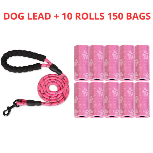 Dog Leads Braided 5FT Rope Pet Leash + 10 Rolls 150 Poo Bags Biodegradable Waste - Picture 28 of 29