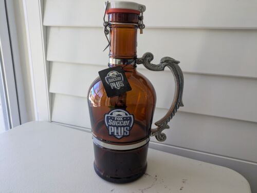 Vintage Muster Geschutzt 2L Glass Beer Growler FOX Soccer Dragon Handle - RARE