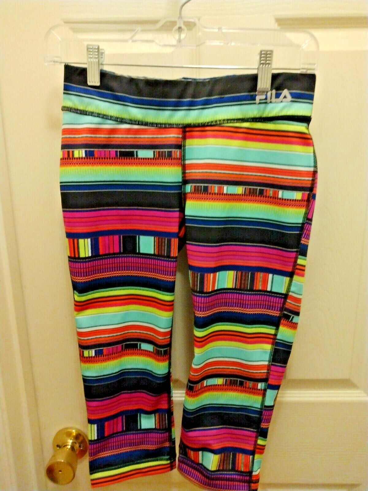 FILA Sport Pantaloni da Corsa Cropped Activewear Leggings Multicolore Geometrico Tg XS