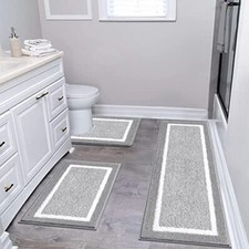 Bathroom Rug Set 3 Piece, Non-Slip 18"x26" 18"x48" U Shape 20"x24" Light Grey