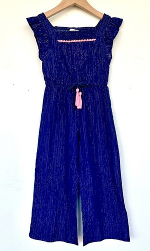 Monsoon Girls Metallic Stripe Jumpsuit Age 4 Flutter Cap Sleeve Tassel Ties - Picture 6 of 6