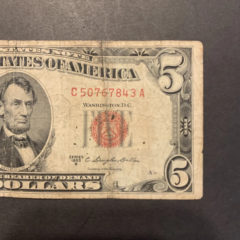 61601 1953B $5 US Banknote Money Bill Currency Circulated C50767843A - Image 3 of 4