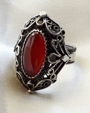 bague vintage argent poinçonné décor filigrane pierre orange réglable B166