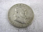 1959 D Ben Franklin US Half Dollar, 90% Silver, Circulated ungraded
