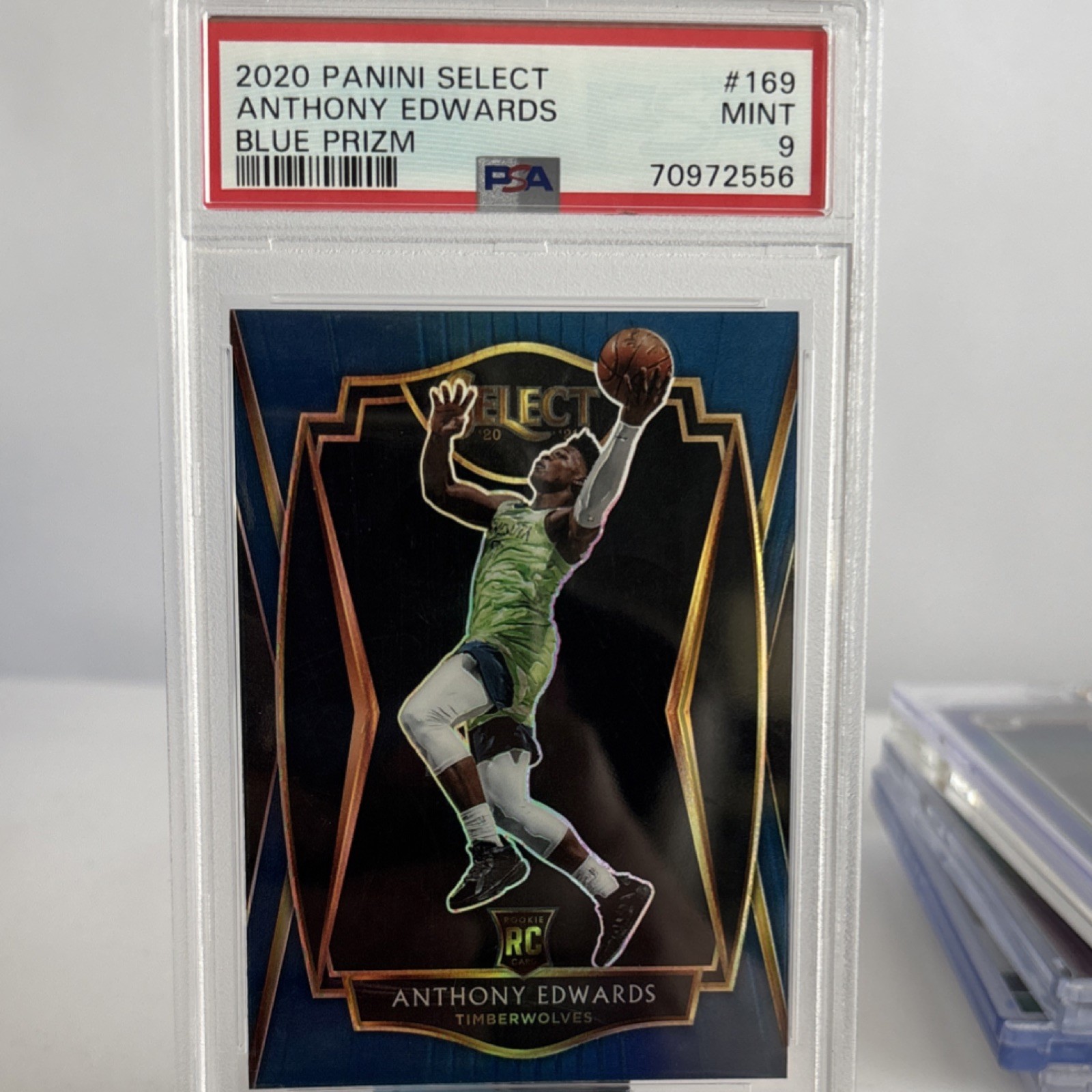 2020-21 Panini Select Anthony Edwards #169 Blue Prizm Premier Level Rookie PSA 9