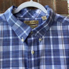 Roundtree Yorke Gold Label Shirt Mens Big XXL Blue Plaid Non Iron Short Sleeve