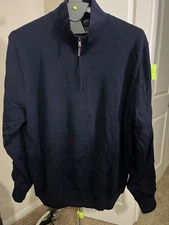 Fairway & Greene The Natural Baruffa Merino Wool 1/4 Sweater Mens Sz L  Blue