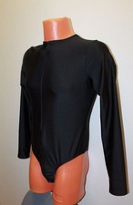 Men Thong Leotard 158-88 Long Sleeve Zipper Front Black Spandex Size L