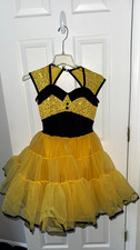 Girls CXL Yellow Black Sequin Dance Costume Dress Tulle Skirt Style J4857