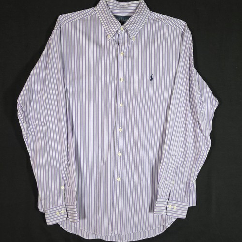 2 Ralph Lauren Polos MENS BUTTON UP Striped SHIRTS Size Large Lt. Purple & Blue - Picture 9 of 14