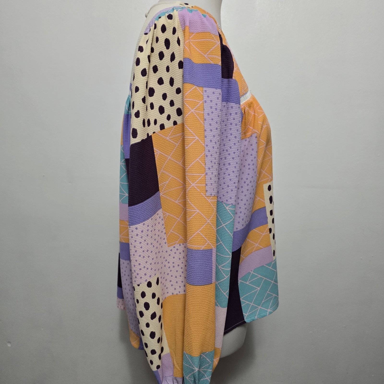 Fate Multicolor Abstract Patchwork Long Puff Slee… - image 4