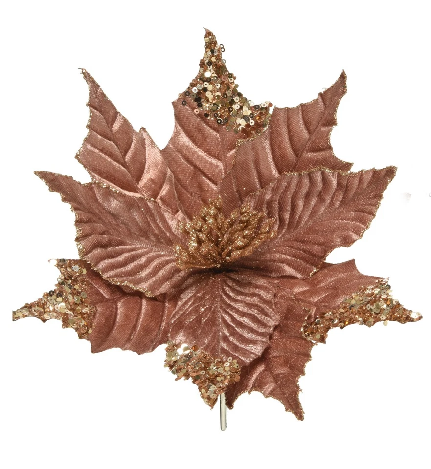 JobLot Clearance Christmas Tree Decorations Rose Gold Flowers Large Gold x 5 - Image 2 of 2