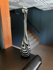 Vintage Black  White Art Glass Swung Vase   Mid-Century Modern Style
