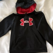 Under Armour Storm Boys Black Red Pullover Hoodie YLG/JG Fleece Logo