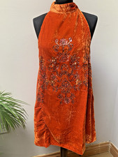 Free People Orange Velvet Dress Small Sequin Swing Halter Sleeveless NEW $128