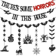 There's Some Horrors in This House Banner Halloween Decorations Black Horror