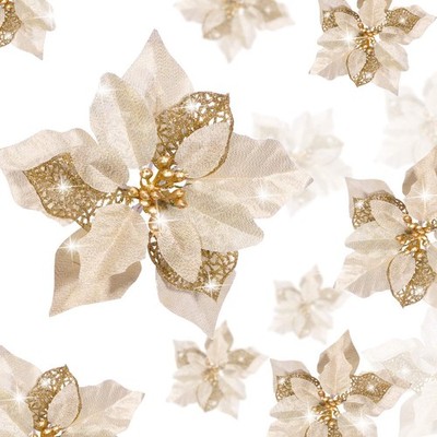 WILLBOND 36 Pieces Christmas Poinsettia Glitter Faux Flowers Gold 