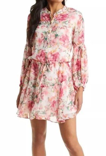 VICI Collection Floral Print Balloon Sleeve Lined Mini Dress M Cottagecore NWT - Picture 1 of 12