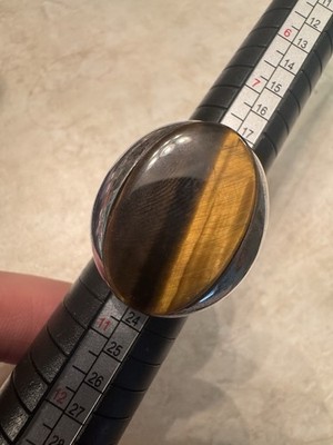 Spektakulärer Nachlass Vintage großer ovaler Tigerauge Sterlingsilber Größe 9 Ring