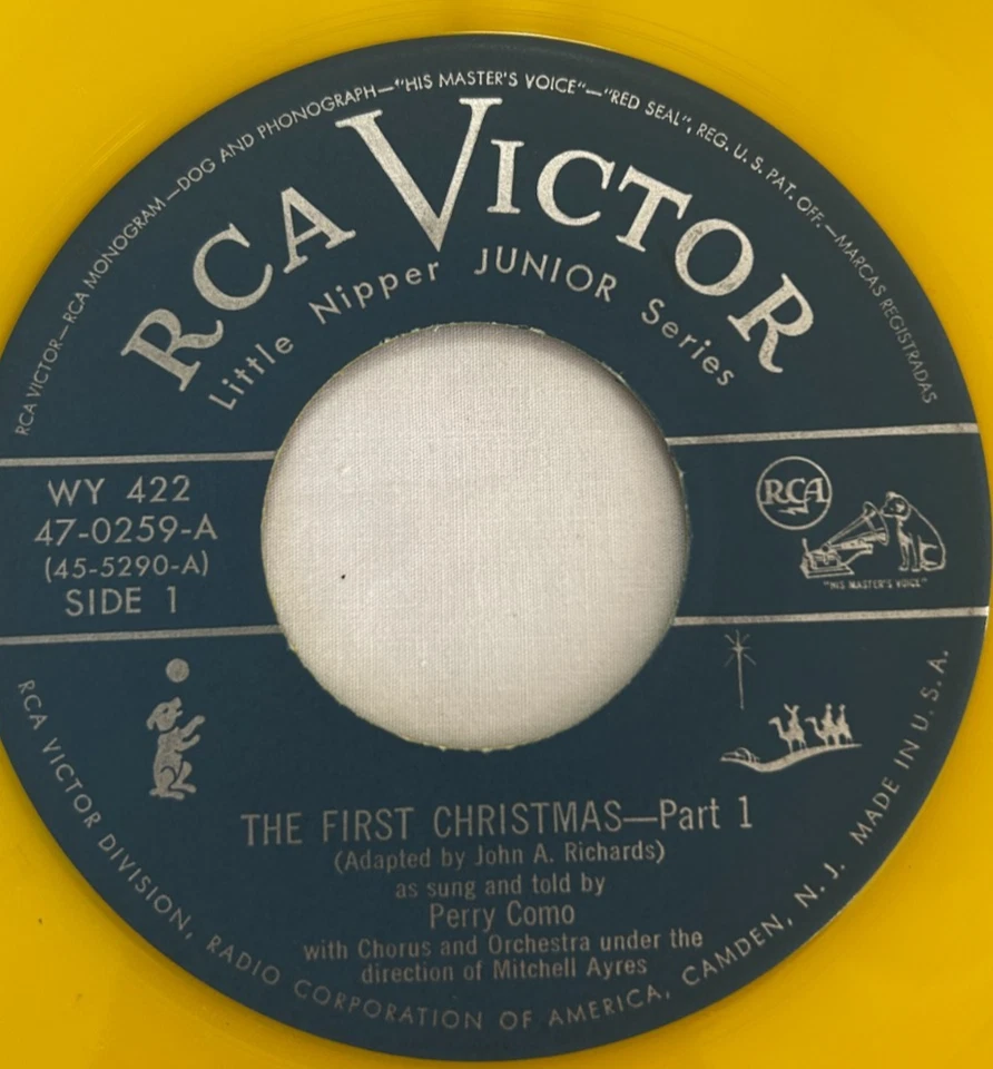 Perry Como 1950 The First Christmas - 7 дюймов RCA желтый винил 45 - Little Nipper очень хорошее состояние+ - Изображение 3 из 4