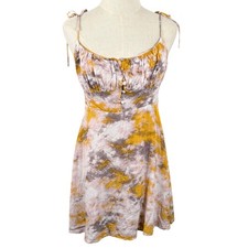Mon Cheri Dress M Mini Yellow Tie Dye Tie Shoulder Boho Cottagecore Festival GUC