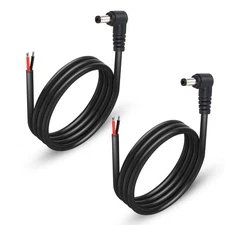 2 Pack 90 Degree DC Power Pigtails Cable, Right Angle DC 5.5mm x 2.5mm Male P...