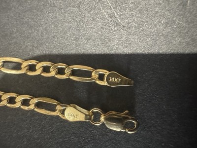 Solid 14K Yellow Gold Figaro Chain Necklace 22'' Long 4.15g Genuine Mens